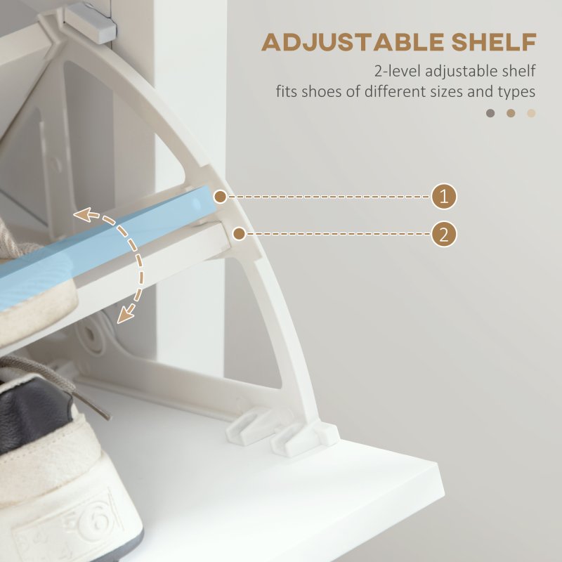 HOMCOM Modern Shoe Cabinet with 2 Flip Drawers and Adjustable Shelves, Narrow Shoe Storage Cabinet with Open Compartment, Holds 10 Pairs for Entryway, Hallway, White