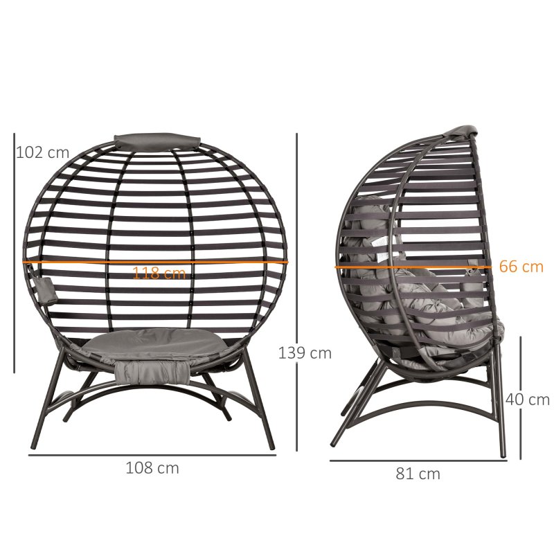 Outsunny Egg Chair with Soft Cushion, Outdoor Lounge Chair with Steel Frame and Side Pocket, Garden Leisure Seat for Indoor, Outdoor, Brown