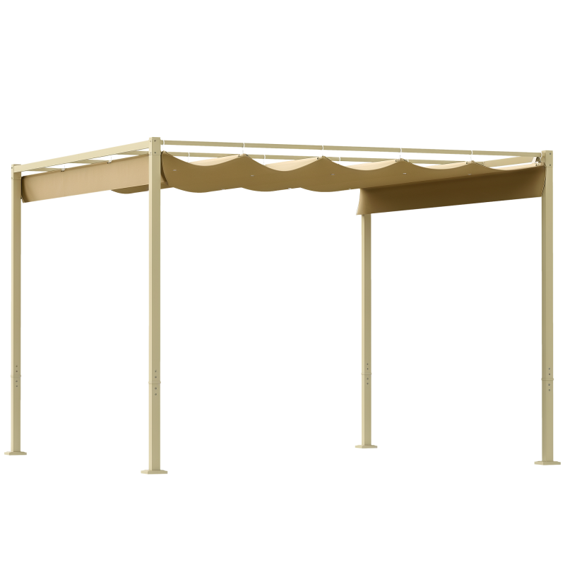 Outsunny 3 x 3(m) Garden Pergola with Retractable Roof and Magnetic Fixture, Outdoor Gazebo Pergola Kit Sun Shade Canopy, UPF30+, Khaki