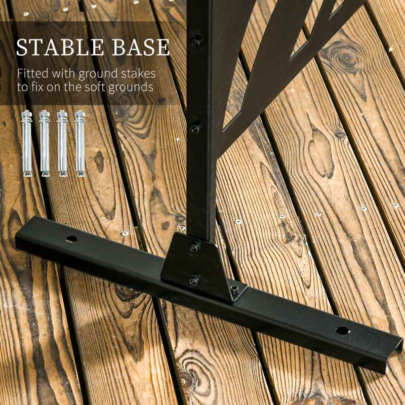 Outsunny Decorative Garden Privacy Screen with Stand, 6.5FT Freestanding Metal Outdoor Divider, Decorative Privacy Panel with Expansion Screws for Garden Pool Hot Tub, Large Leaves Style, Black