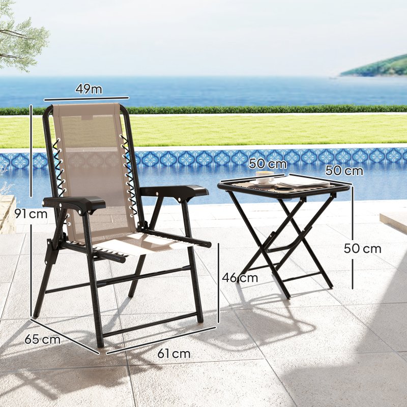 Outsunny 3 Pieces Garden Bistro Set, Folding Table and Chairs Set, Metal Garden Furniture Set with Cup Holders for Outdoor, Patio, Balcony, Khaki