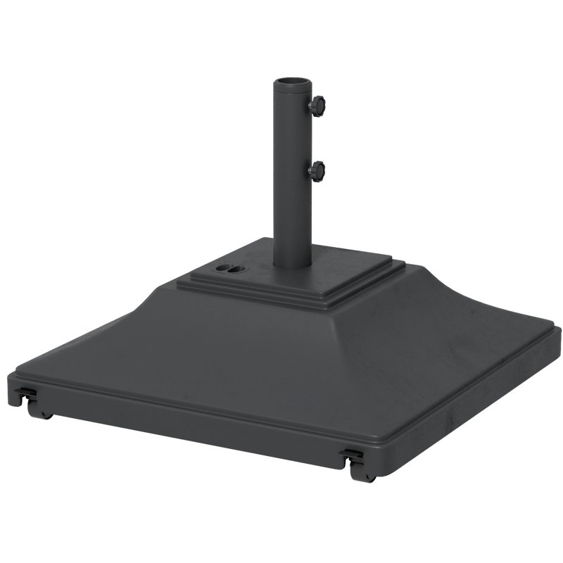 Outsunny Square Parasol Base with Wheels, 45kg Water or 60kg Sand Filled, Heavy Duty HDPE Umbrella Stand with Double Adjustable Knob, Fillable Parasol Stand for 38mm and 48mm Poles, Black