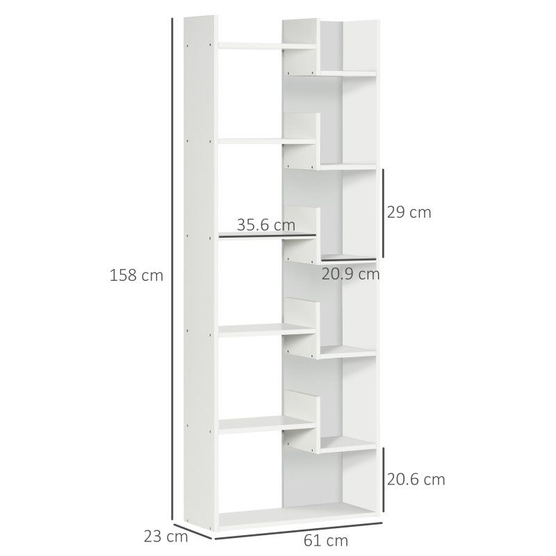 HOMCOM 6-Tier Bookshelf, Modern Bookcase with 11 Open Shelves, Freestanding Decorative Storage Shelving for Home Office and Study, White