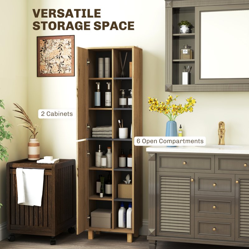 HOMCOM Bathroom Storage Cabinet, Bathroom Storage Unit, Freestanding Bathroom Cabinet with 6 Open Compartments and 6 Shelves