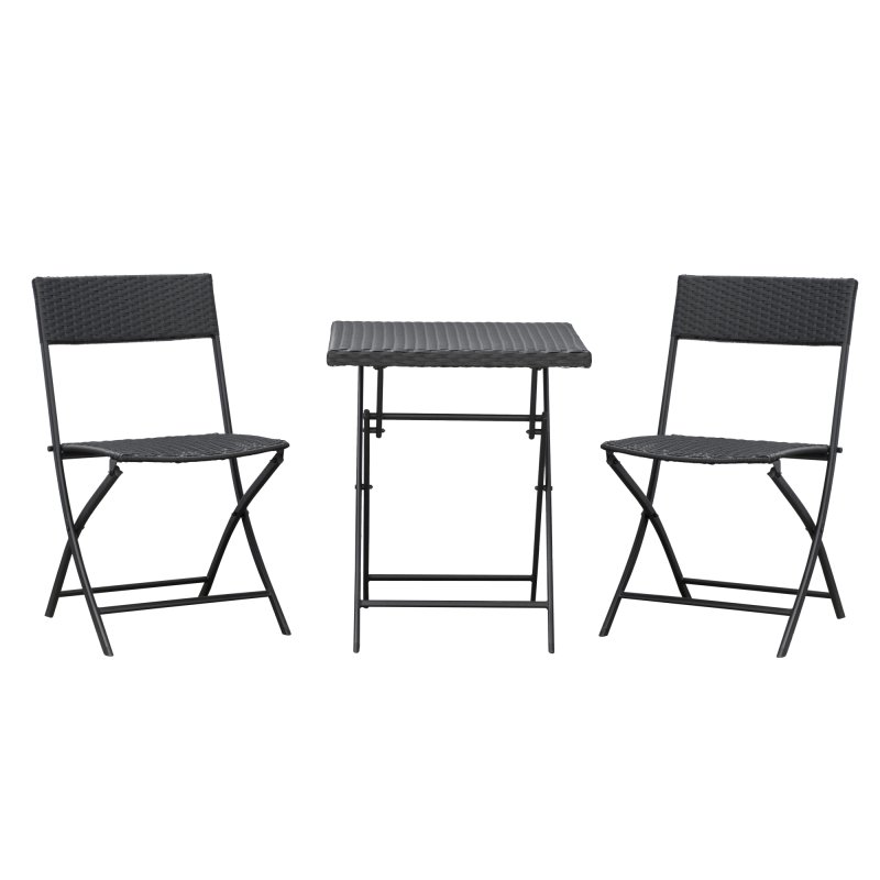 Outsunny 3 Pieces Folding Rattan Bistro Set, Garden Furniture Bistro Set with Folding Garden Table and Chairs, Wicker Balcony Furniture for Outdoor, Patio, Porch, Brown