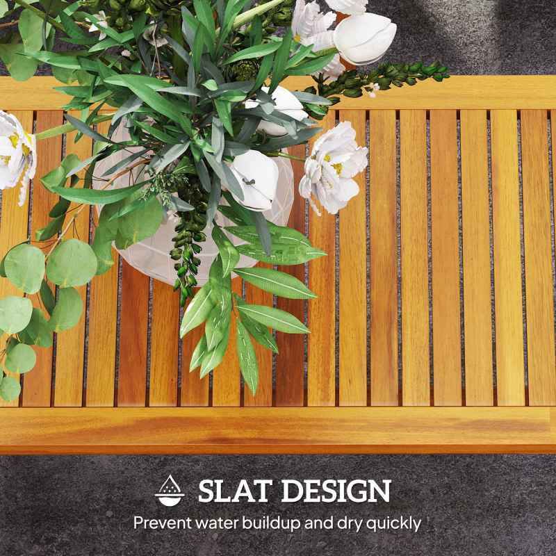 Outsunny 4 Piece Garden Furniture Set, 4 Seater Acacia Wood Patio Conversation Set with 2 Chairs, Loveseat, Thick Cushions and Coffee Table, Slat Design, Teak