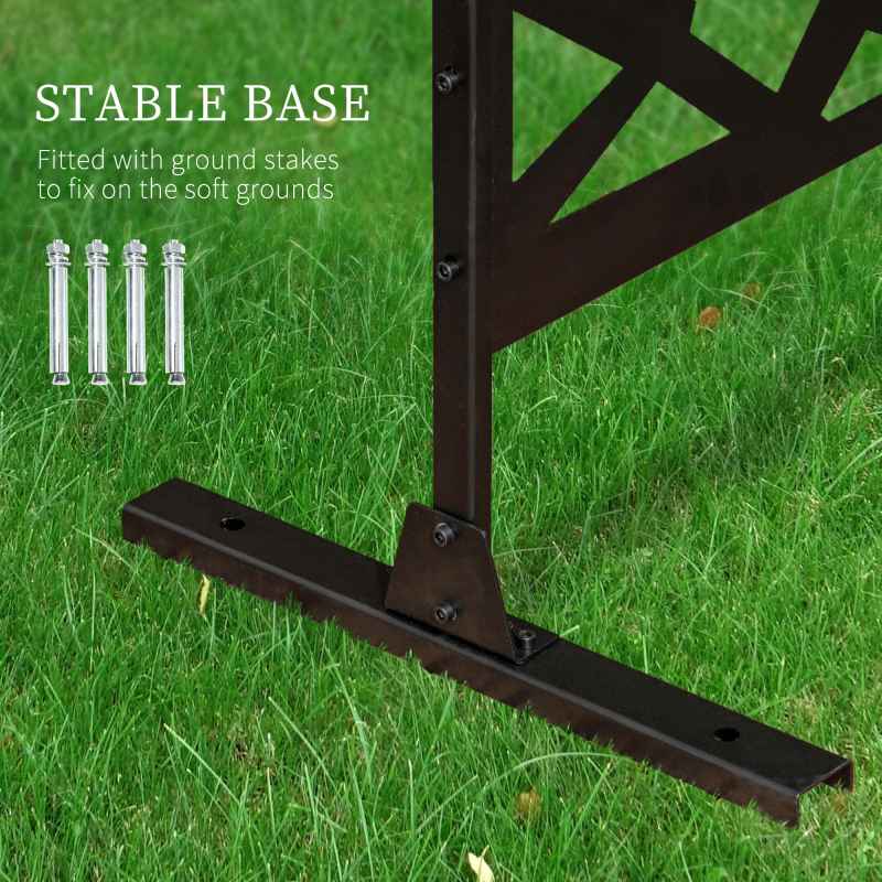 Outsunny Decorative Garden Privacy Screen with Stand, 6.5FT Freestanding Metal Outdoor Divider, Decorative Privacy Panel with Expansion Screws for Garden Pool Hot Tub, Irregular Figure Style, Black