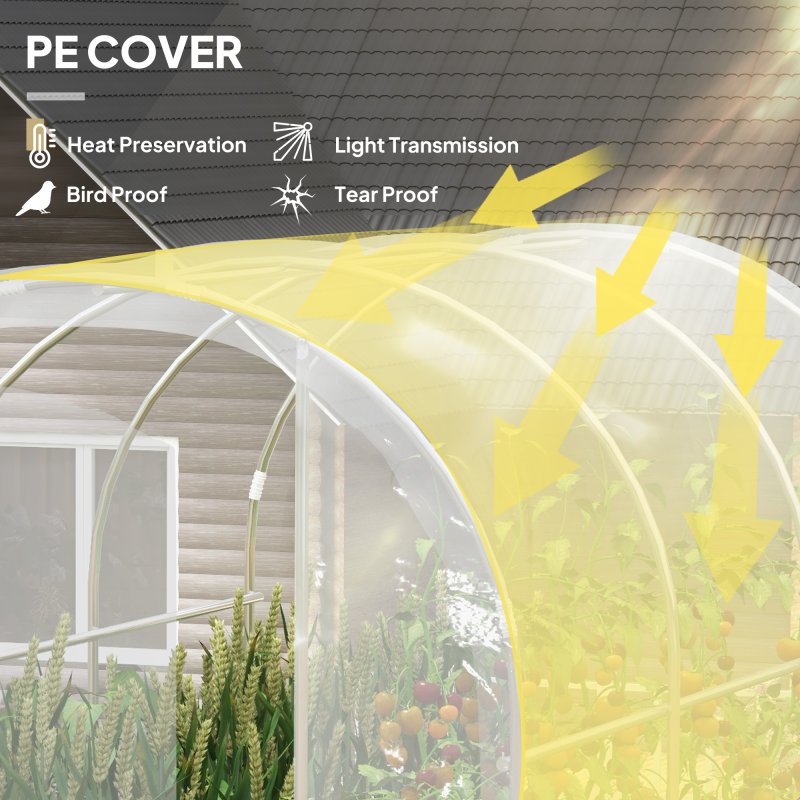 Outsunny 3 x 2 x 2m Polytunnel Greenhouse with 2 Hinged Door, Walk-in Grow House Tent with PE Cover and Galvanised Steel Frame, Clear