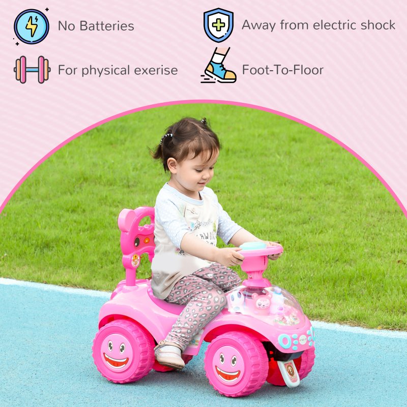 AIYAPLAY Ride on Car, Push Along Toy, Toddler Car Foot to Floor with Under Seat Storage, Anti-Over-Backwards Device, Horn, Music, Light, for 18-36 Months, Pink