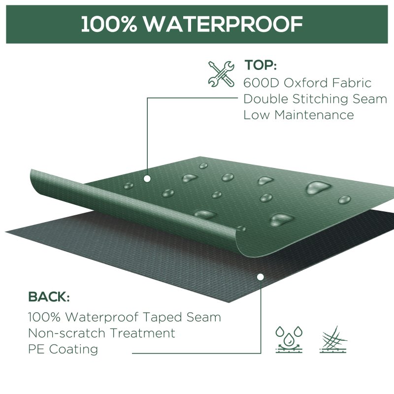 Outsunny 600D Oxford Outdoor Garden Furniture Sofa Set Cover, Waterproof Anti-UV Rattan Sun Lounger Protection Protector Cover, 255L x 142W x 86Hcm, Green