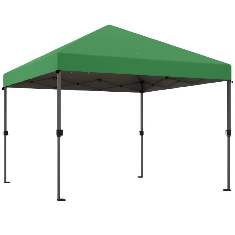 Outsunny 3 x 3(m) Pop Up Gazebo, 1 Person Easy up Marquee Party Tent with 1-Button Push, Adjustable Straight Legs, Wheeled Bag, Stakes, Ropes, Sandbags, Instant Shelter, Green