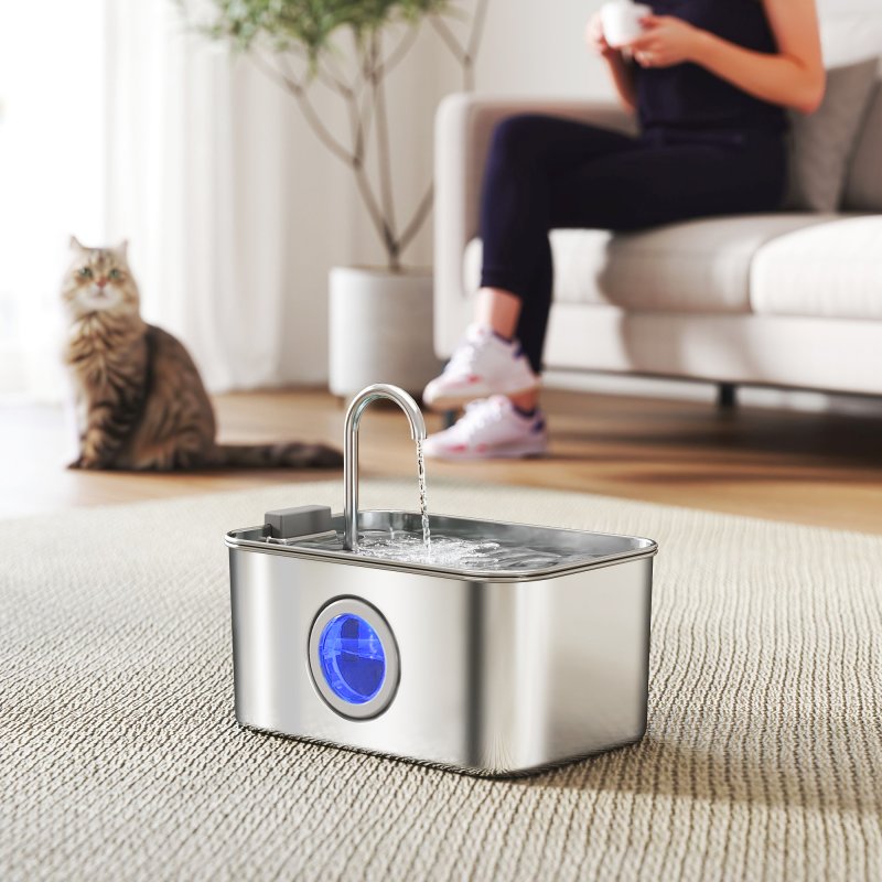 PawHut Cat Water Fountain for Drinking, 3.2L Stainless Steel Cat Fountain, Ultra-Silent, Automatic, Visible Water-Level, for Kittens, Dogs and Other Pets