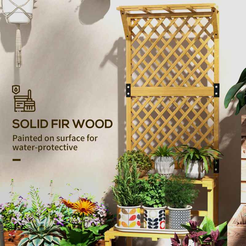 Outsunny 2 Tier Wooden Plant Stand with Trellis, Freestanding Raised Garden Bed for Climbing Plants, Planter Box to Grow Vegetables, Herbs and Flowers for Garden, Patio, Yellow