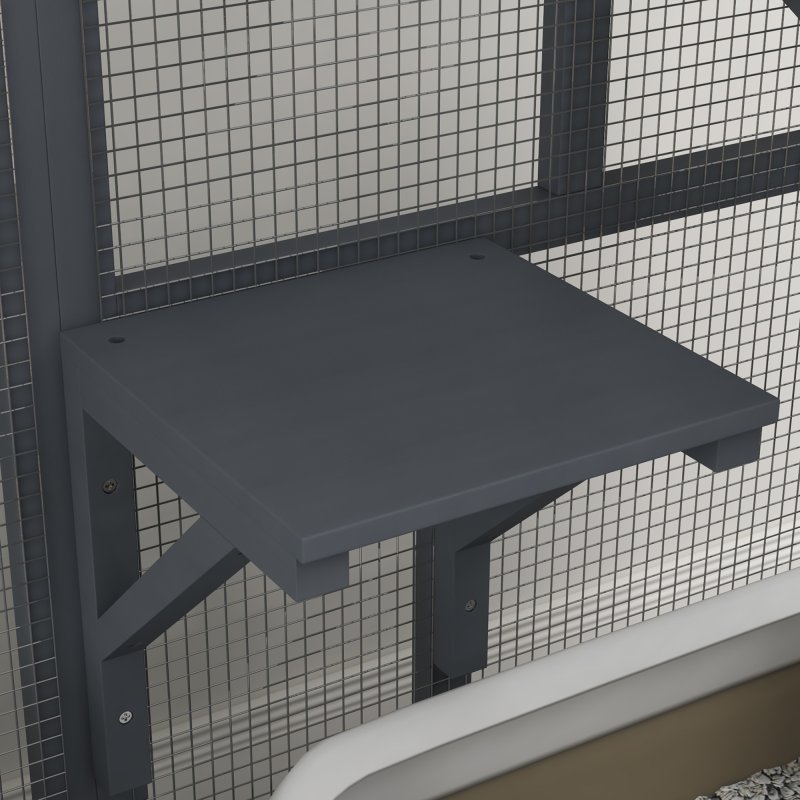 PawHut Cat Cage House, Catio Cat Indoor Enclosure on Wheels, Weather-Resistant Wooden Kitty Cage with Platforms, Hammock, Light Grey