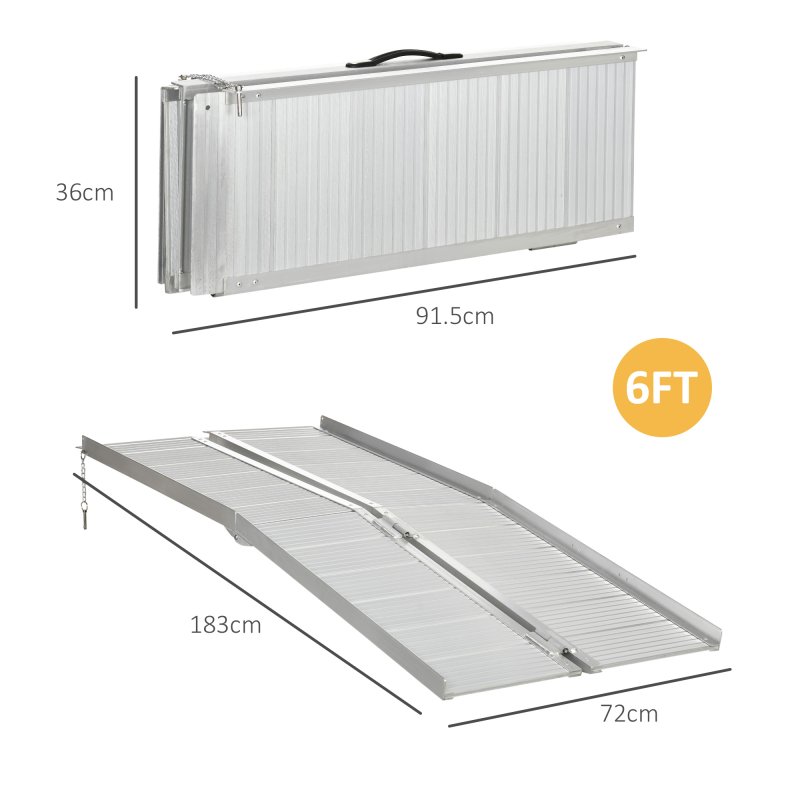 HOMCOM Folding Aluminum Wheelchair Ramp Portable Assist Suitcase Access Aid Disabled 6ft