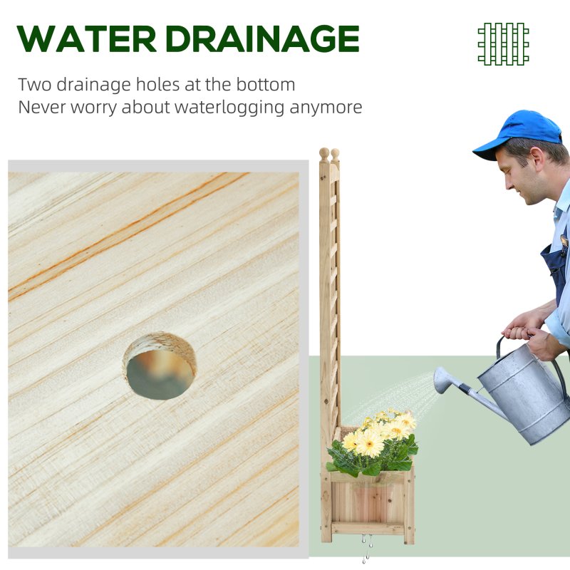 Outsunny Garden Planters with Trellis for Climbing Vines, Wooden Raised Beds for Garden, Free Standing Flower Pot, Indoor Outdoor Display Rack, 64 x 28 x 120 cm, Natural