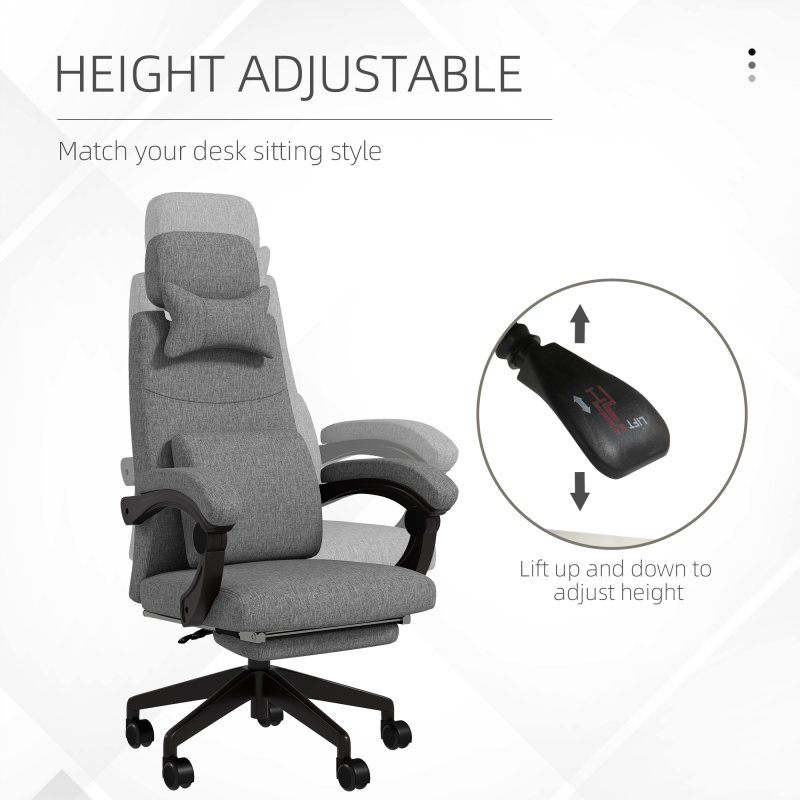Vinsetto Office Chair, Ergonomic Desk Chair, High Back Fabric Work Chair with 160° Reclining Backrest, Retractable Footrest, Neck and Lumbar Pillow for Home and Study, Dark Grey