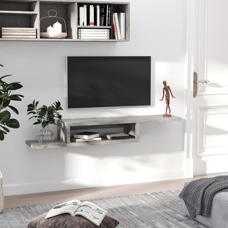 HOMCOM Floating TV Unit, Wall Mounted TV Stand with Open Shelf and 2 Cable Holes, Entertainment Unit for Living Room