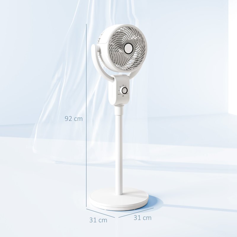 HOMCOM 10" Pedestal Fan, 70°+90° Oscillating Air Circulation Fan with 3 Speeds, Dense Mesh, Easy Assembly, for Home Office, Bedroom, White
