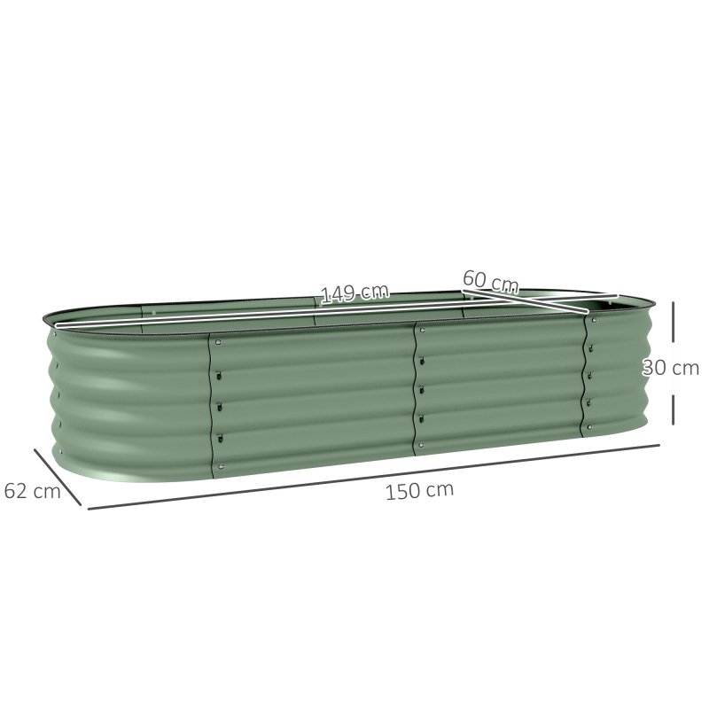 Outsunny Galvanised Raised Beds for Garden, Metal Elevated Planter Box with Safety Edging, Easy DIY for Growing Flowers, Herbs, Succulents, 150 x 62 x 30cm, Green