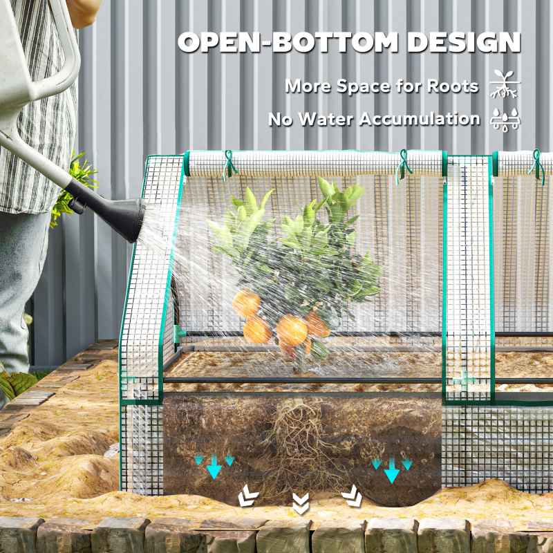 Outsunny Raised Garden Bed with Mini Greenhouse, Outdoor Metal Planter Box with Cover, for Herbs and Vegetables, Use for Patio, Garden, Balcony, White and Dark Grey