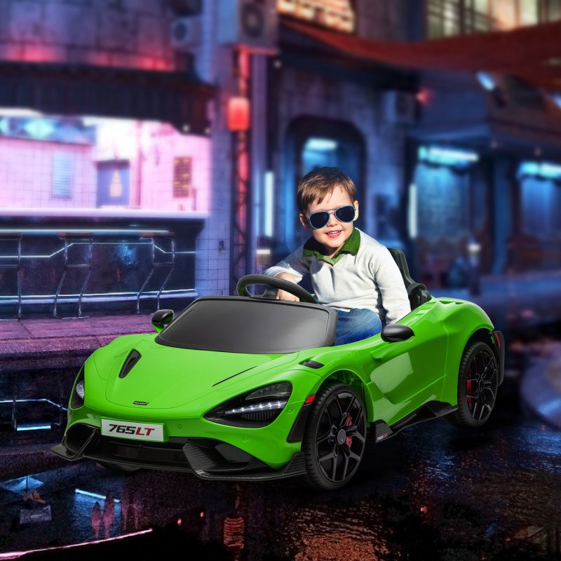 AIYAPLAY McLaren 765LT Licensed Electric Car for Kids with Butterfly Doors, 12V Kids' Electric Ride on with Remote Control, Transport Wheels, LED Lights, MP3 Music, Horn, for 3-6 Years, Green