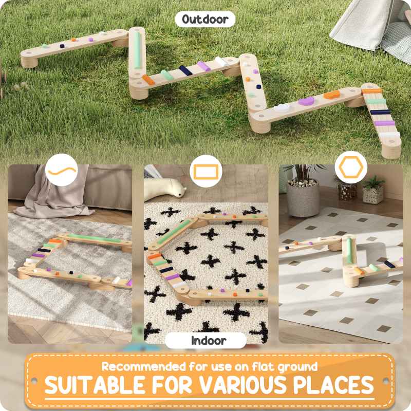 AIYAPLAY Wooden Balance Beam Board for Kids, Indoor Outdoor Play Equipment Build Coordination Agility and Strength, Toddler Obstacle Course for 3-8 Years