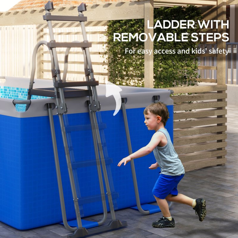 Outsunny 13 x 6.8 ft Steel Frame Swimming Pool with Filter Pump and Ladder with Removable Steps, Above Ground Swimming Pool, Rectangle Paddling Pool, 400 x 207 x 122 cm, Blue