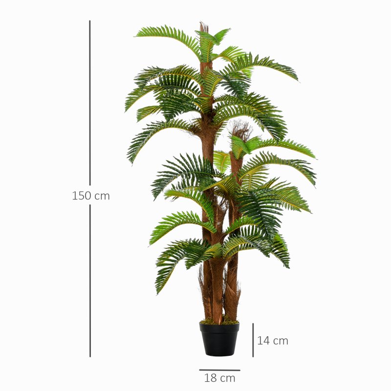 Outsunny 150cm/5FT Artificial Tropical Palm Tree Decorative Plant with Nursery Pot, Fake Plant for Indoor Outdoor Decor