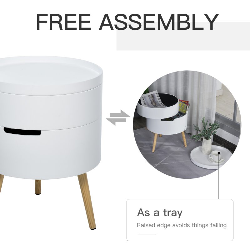 HOMCOM 3-Tier Coffee Table, Round End Table with 2 Hidden Compartments and Detachable Tray, Side Table with Storage for Living Room