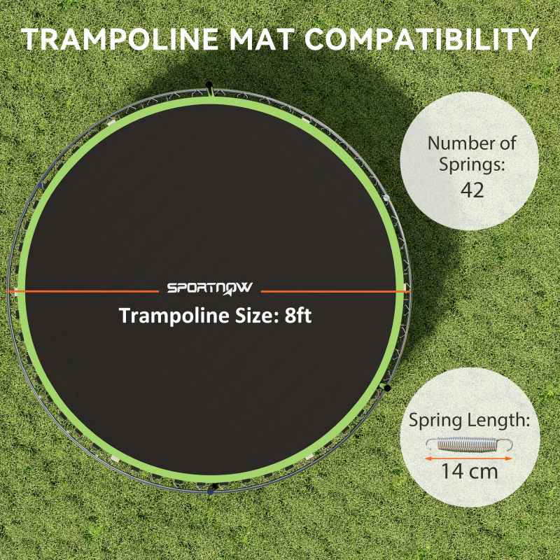 SPORTNOW Trampoline Replacement Mat with Eight Rows of Stitching, Spring Pull Tool, 42 V-Hooks, for 8ft Trampoline, Using 14cm Springs, Trampoline Jumping Mat, Green