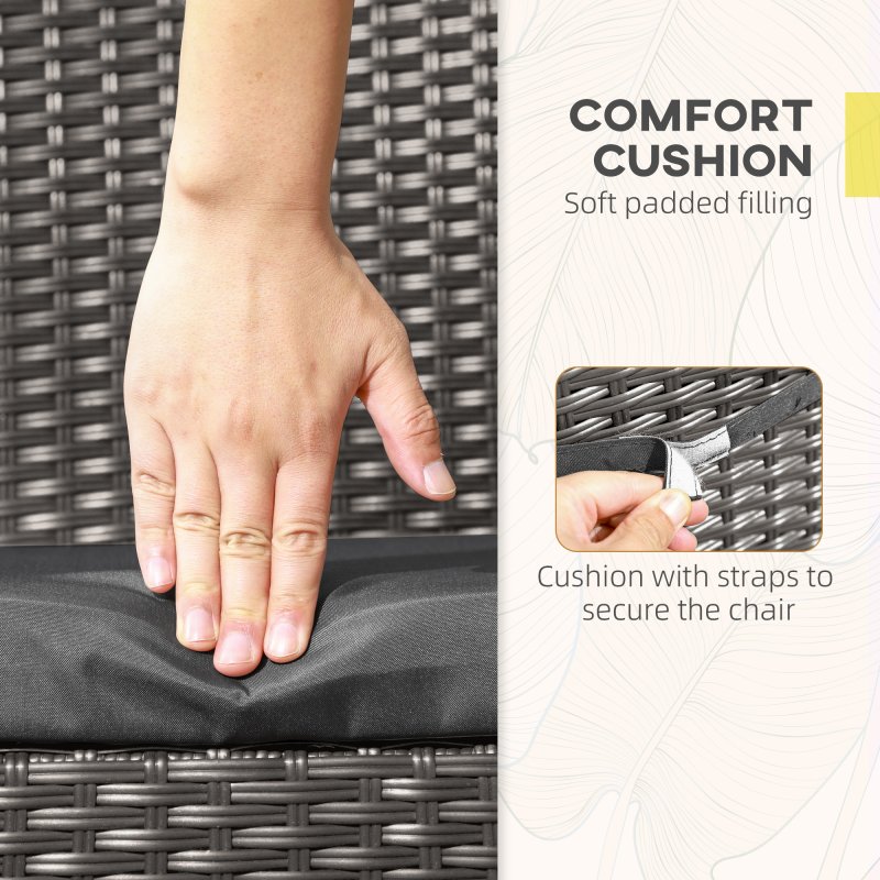 Outsunny 2 Pieces PE Rattan Garden Chairs with Cushion, Patio Wicker Dining Chairs with Backrest for Patio, Deck, Garden, Dark Grey