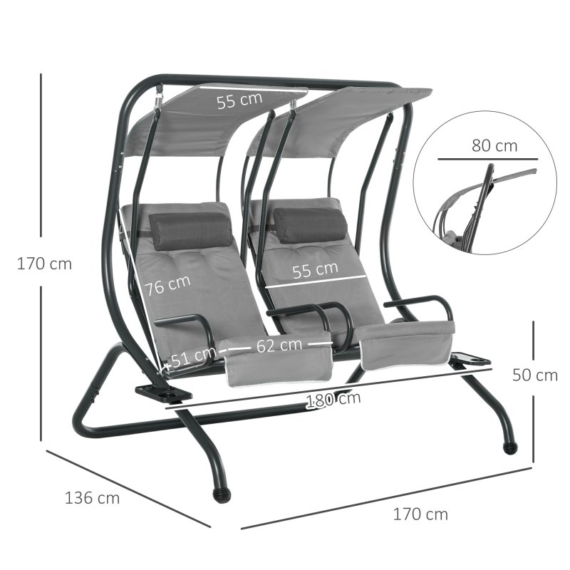 Outsunny Canopy Swing Chair Modern Garden Swing Seat Outdoor Relax Chairs with Removable Cushion, Headrest and Removable Shade Canopy, Grey
