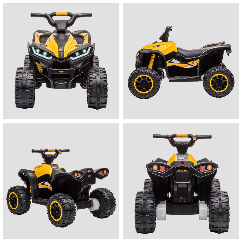 HOMCOM 12V Electric Quad Bike for Kids Ride On Car All Terrain Vehicle Toy, with Forward Reverse Functions, LED Headlights, Music, for Ages 3-5 Years - Yellow