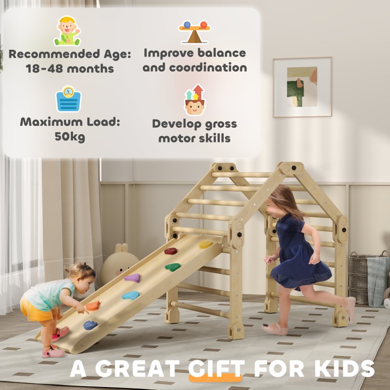 AIYAPLAY 3 in 1 Kids Climbing Set, Foldable Toddler Climbing Toys Indoor with Sliding Ramp, Montessori Climber Set for 2-6 Years Old, Gift for Boys, Girls