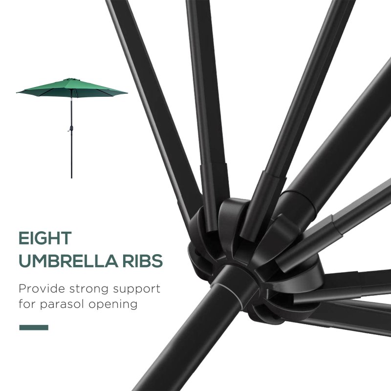 Outsunny 3(m) Garden Parasol Umbrellas, Outdoor Sun Shade with 8 Ribs, Tilt and Crank Handle for Balcony, Bench, Garden, Green
