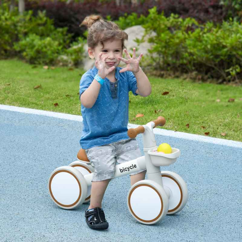 AIYAPLAY Kids Balance Bike for 1-3 Years Old, No Pedal Toddler Balance Bike with Adjustable Seat, Silent Wheels, Training Bike for Boys and Girls, White