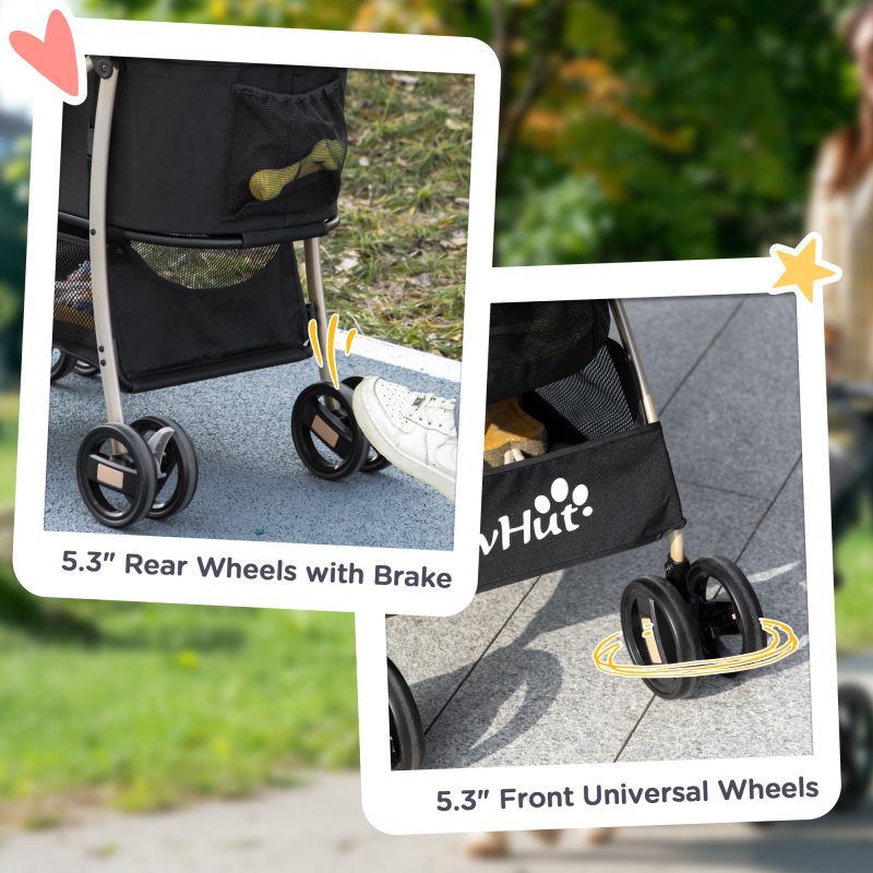 PawHut Dog Pram Dog Stroller 3 in 1 Pet Pushchair Detachable Design with Universal Wheels, Brake for Small Miniature Dogs - Black