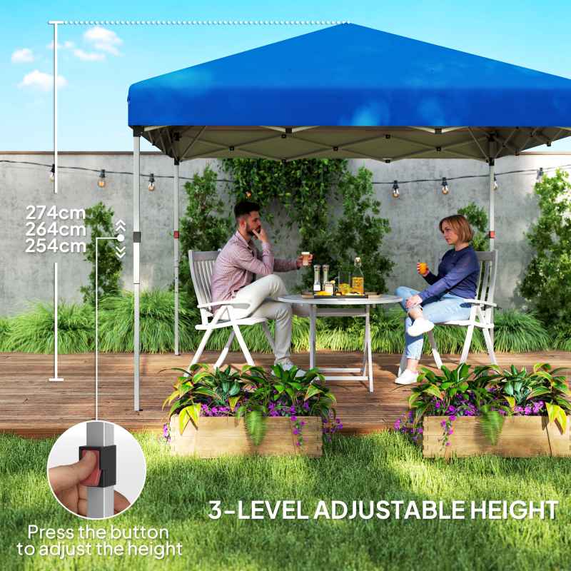 Outsunny 3 x 3 (M) Pop Up Gazebo, UPF 30+ with 2 Sidewalls, Leg Weight Bags and Wheeled Bag, Height Adjustable Party Tent Event Shelter for Garden, Patio, Blue