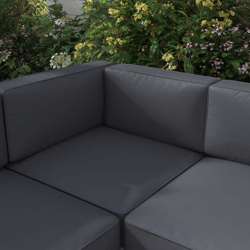 Outsunny 5-Piece Garden Corner Sofa Set with Cushions, 6 Seater Aluminium Garden Furniture Set with Glass Top Coffee Table, Patio Sectional Conservatory Furniture for Patio & Terrace, Light Grey