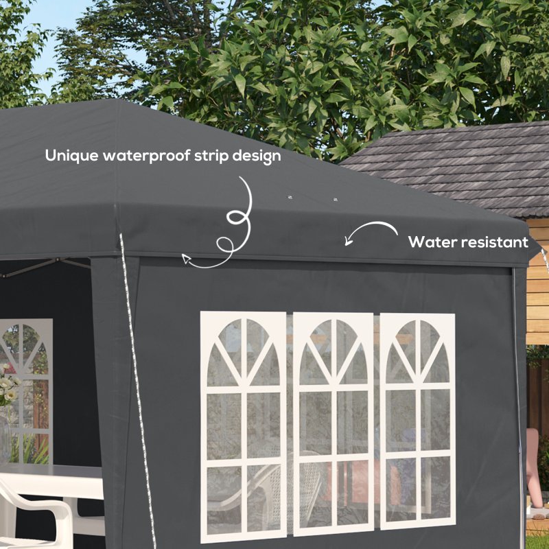 Outsunny 3 x 6m Garden Pop Up Gazebo, Height Adjustable Marquee Party Tent with Sidewalls, Storage Bag, Grey