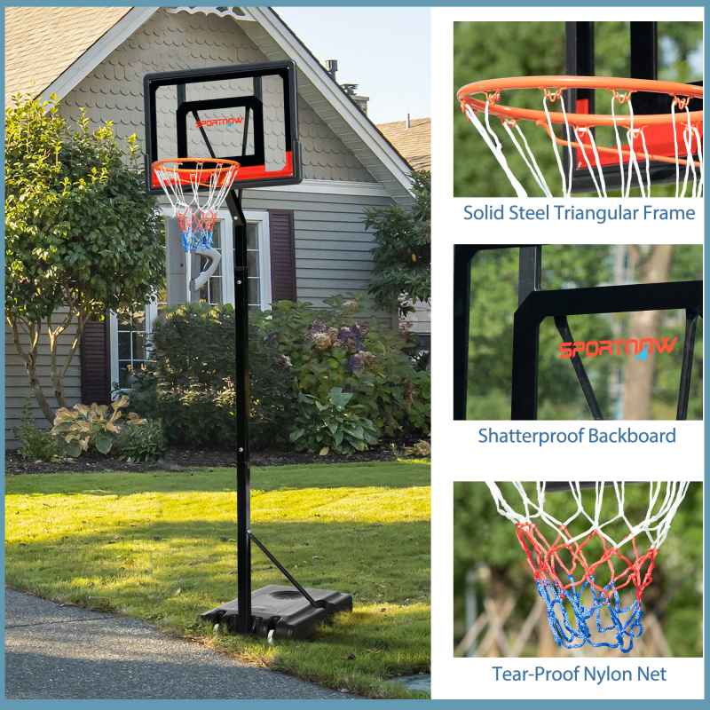 SPORTNOW Height Adjustable Basketball Hoop and Stand w/ Plastic Backboard and Weighted Base, Portable on Wheels, 2.6-3.1m, Black