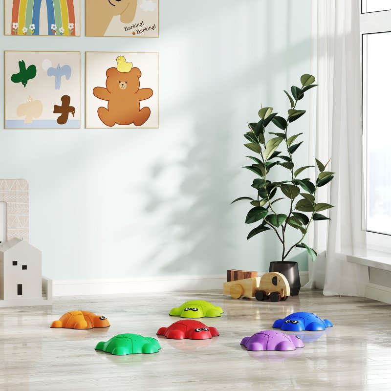 AIYAPLAY Balance Stepping Stones, 6-Piece Turtle-Shaped Stackable River Stones with Non-Slip Edge, Indoor Outdoor Obstacle Course for Kids Age 3-8 Years, Multicoloured