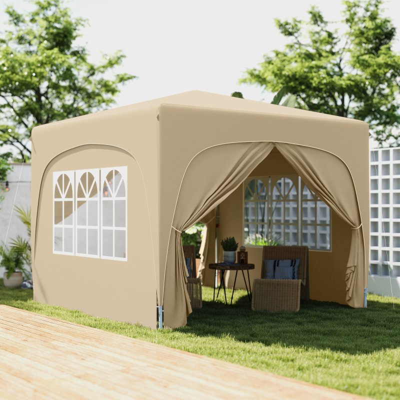 Outsunny 3 x 3(m) Pop Up Gazebo with Sides and Carry Bag, UPF50+, Height Adjustable Party Tent Instant Event Shelter for Garden, Outdoor, Patio, Sand