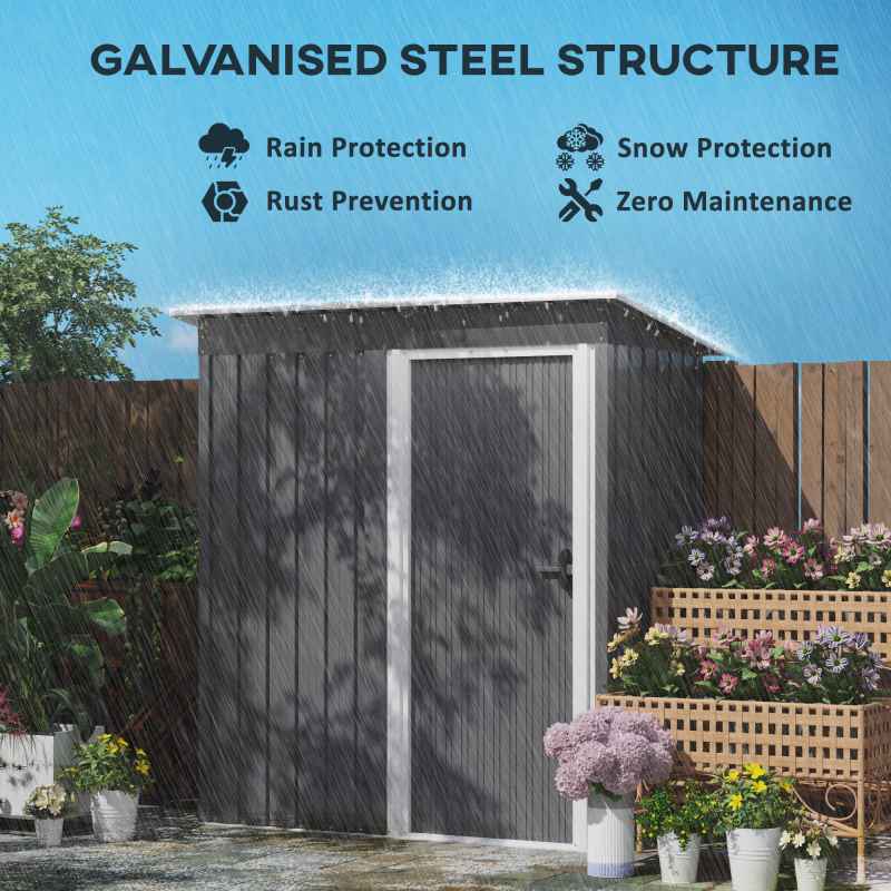 Outsunny 5 x 3ft Garden Storage Shed with Sliding Door and Sloped Roof, Lean to Outdoor Equipment Tool Shed for Garden, Light Grey