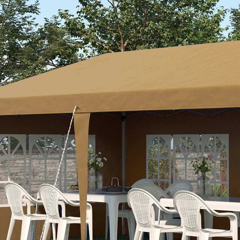 Outsunny 3 x 6m Garden Pop Up Gazebo, Height Adjustable Marquee Party Tent with Sidewalls, Storage Bag, Khaki