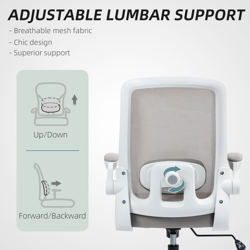 HOMCOM Executive Office Chair, Ergonomic Mesh High Back Desk Chair with Flip-up Armrest, Adjustable Lumbar Support, Grey