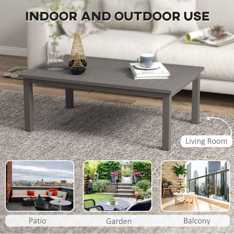 Outsunny Aluminium Outdoor Coffee Table, Rectangular Patio Side Table with Slat Tabletop for Indoor, Garden, Balcony, 100cm x 60 cm, Brown