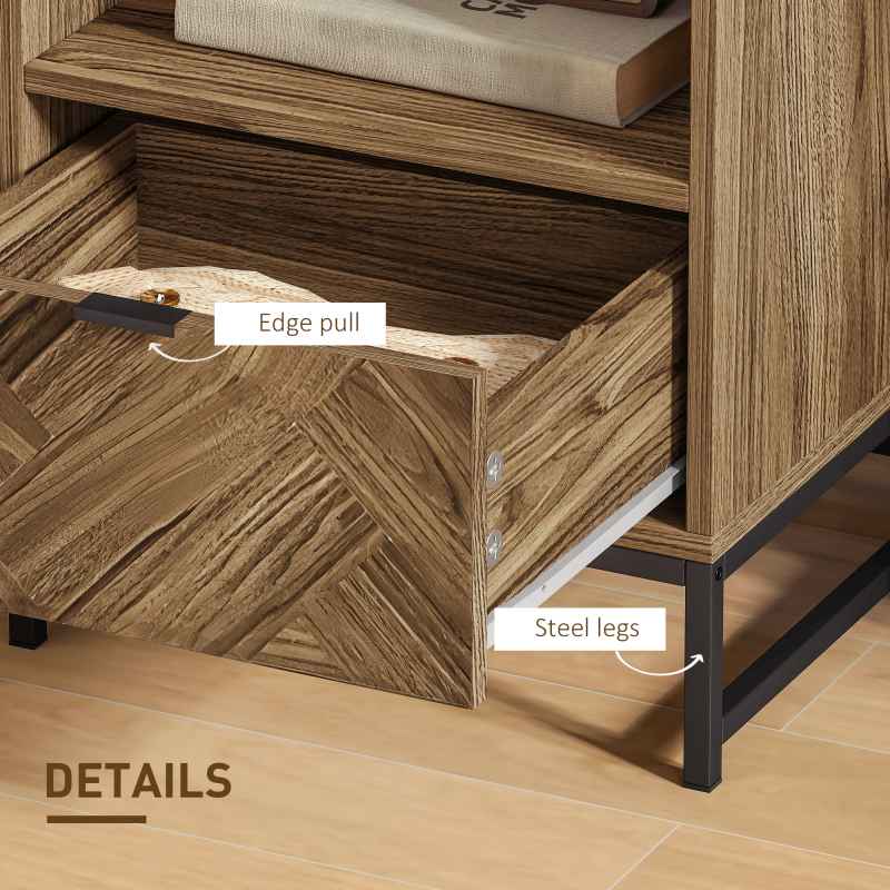 HOMCOM Bedside Table with Drawer and Shelf, Side End Table with Steel Legs for Living Room, Bedroom, Brown Wood Effect