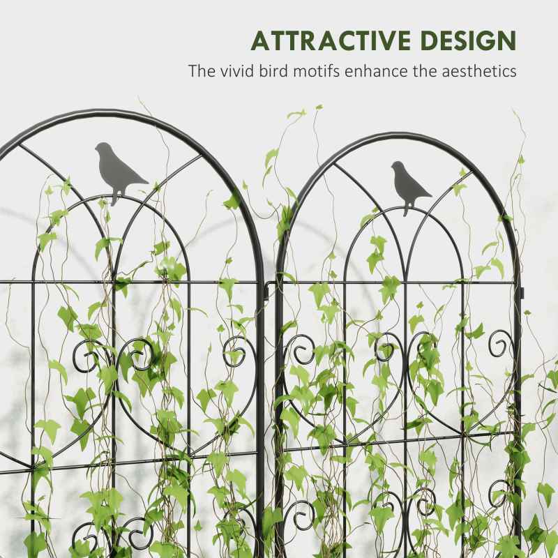 Outsunny Set of 2 Metal Garden Trellis, Decorative Trellis Panels for Climbing Outdoor Plants, Vegetables, Vines, Flowers, 150 x 50 cm, Bird Design